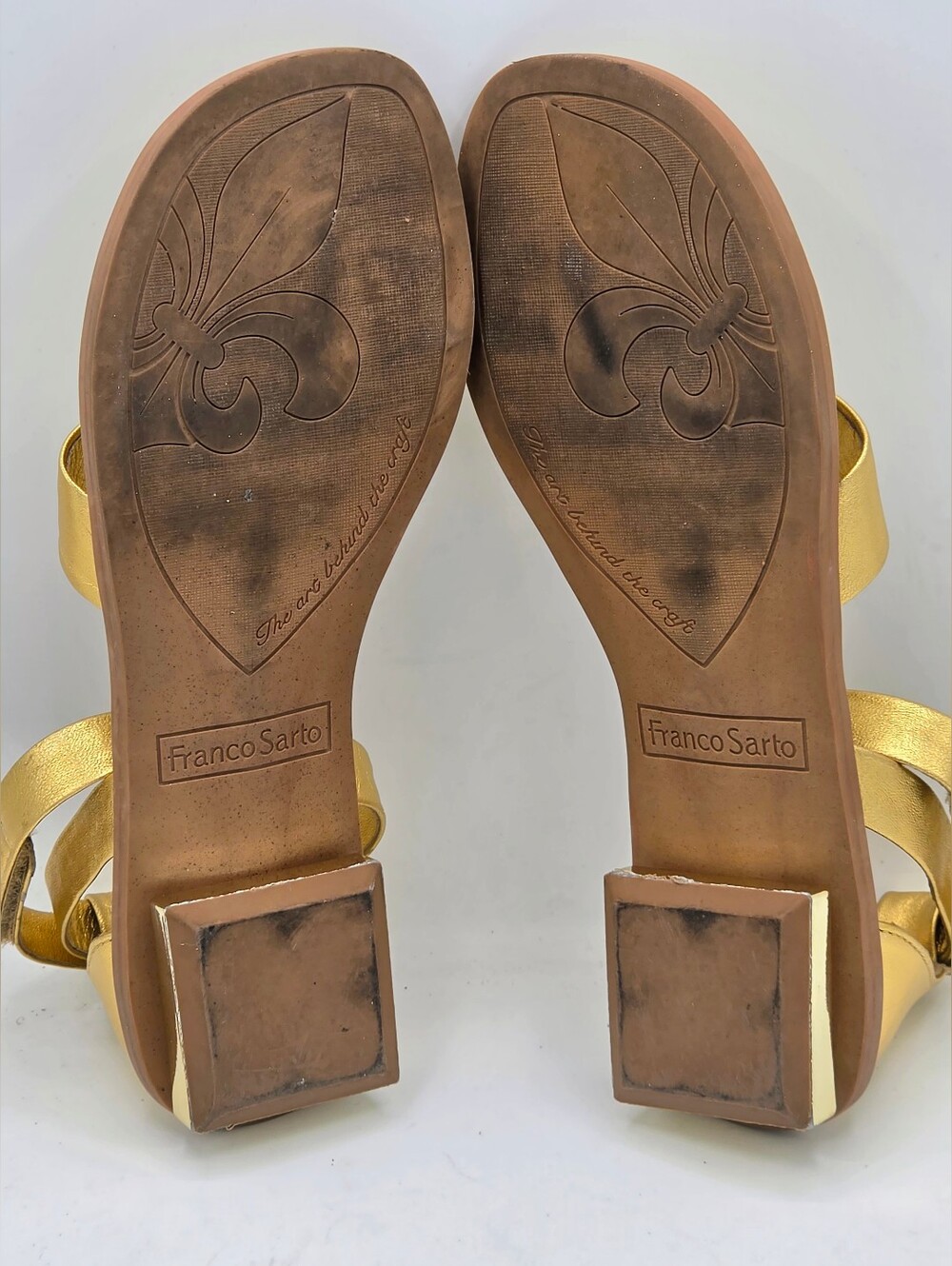 Franco Sarto Gold Metallic Parker Square Toe Flat Sandals Size 8.5M - Picture 12 of 16